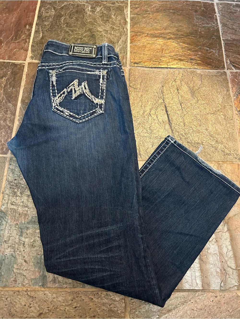 Miss Me Dark Blue Bootcut Jeans with Contrast Stitching